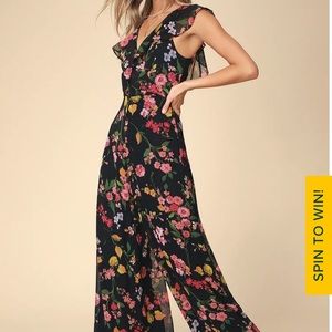 Lulus Blooming Love Black Floral Print Ruffled Jumpsuit